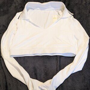NWT Offline By Aerie Real Me White Long Sleeve Polo T-Shirt M